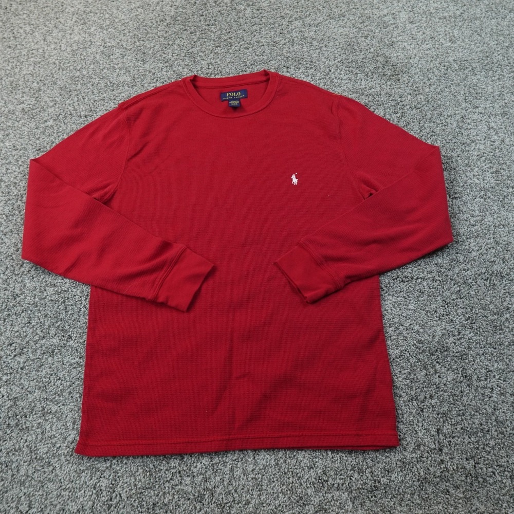 Polo Ralph Lauren Shirt Mens M Red Waffle Knit Thermal Long Sleeve Crewneck Pony